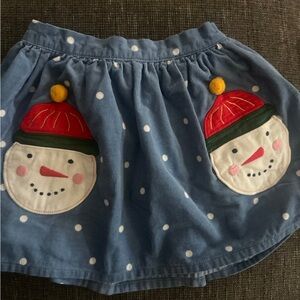 Mini Boden Light Blue Polka Dot Skirt snowman winter girl core kid